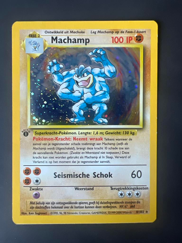 Machamp Pokémon kaart 100 IP (1e editie), Ophalen of Verzenden, Gebruikt, Losse kaart, Foil