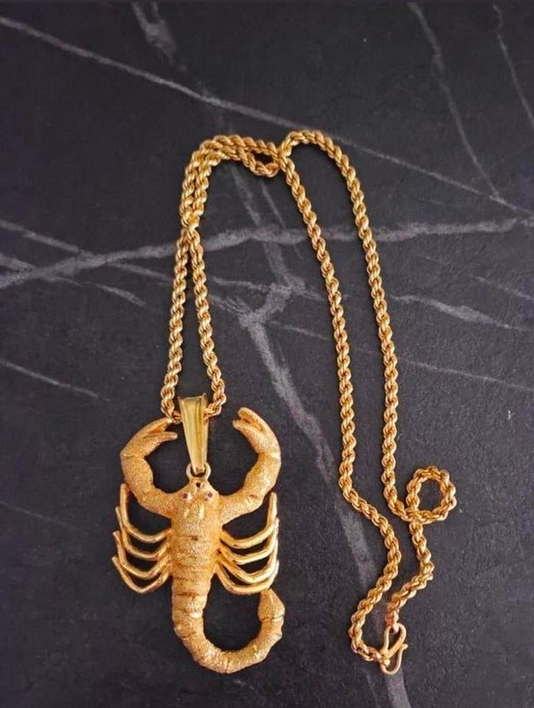 22 karaats goude schorpioen, met ketting (67 gram), Met hanger, Ophalen of Verzenden, Zo goed als nieuw, Goud