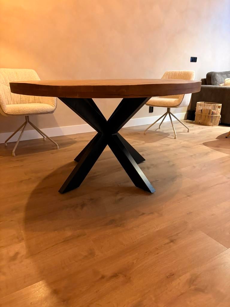 Ronde mangohouten eettafel Ø130, Huis en Inrichting, Tafels | Eettafels, Ophalen, Gebruikt, 100 tot 150 cm, Rond