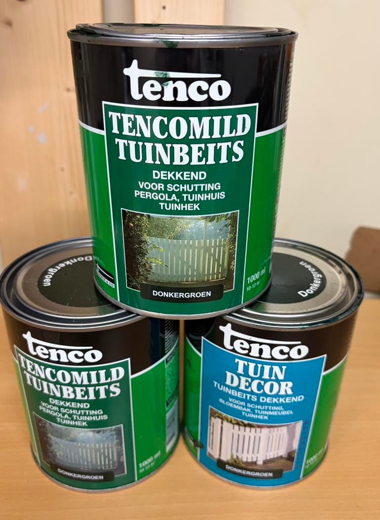 Tuinbeits (2 ltr) donkergroen Tenco dekkend, Ophalen, Beits, Zo goed als nieuw, Minder dan 5 liter