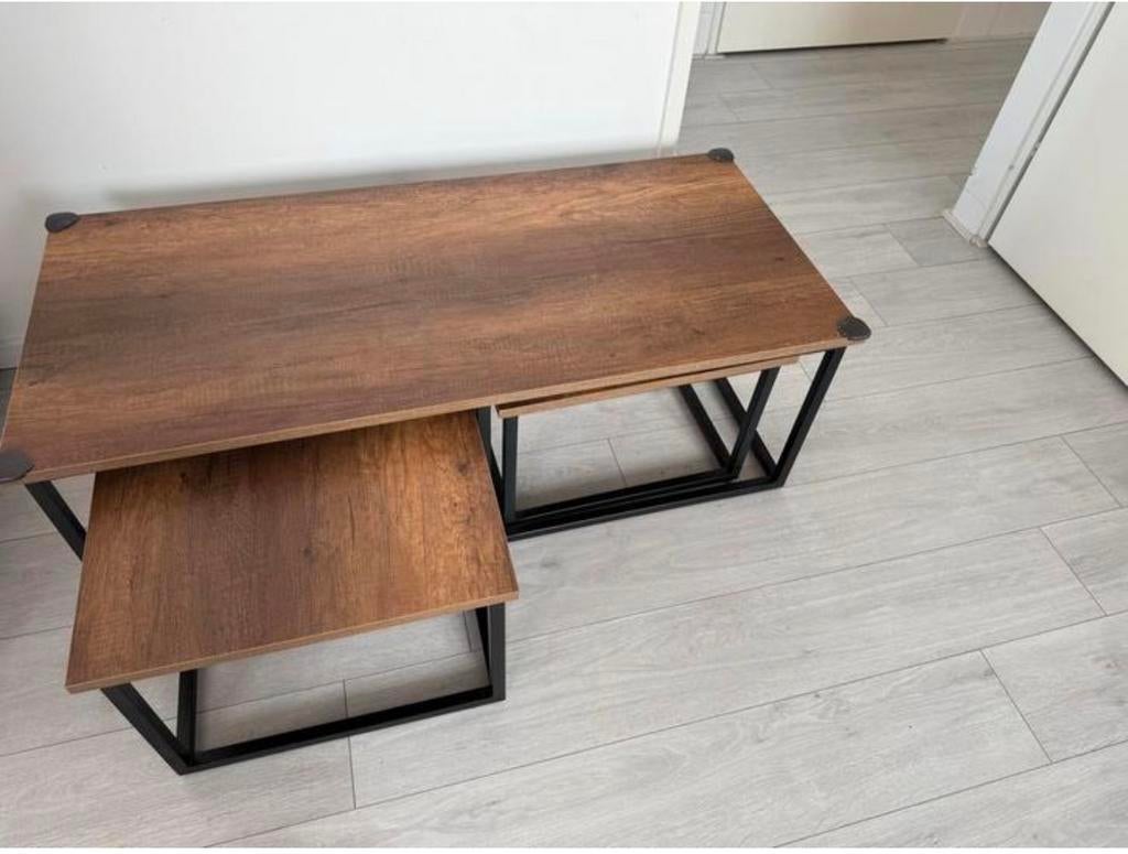 Salontafel met 2 bijzettafeltjes, Ophalen, Gebruikt, 100 tot 150 cm, 50 tot 100 cm