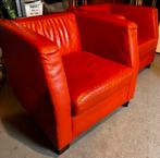 2 Oranje Leren Fauteuils, Huis en Inrichting, Fauteuils, Ophalen, Gebruikt, Leer, 75 tot 100 cm