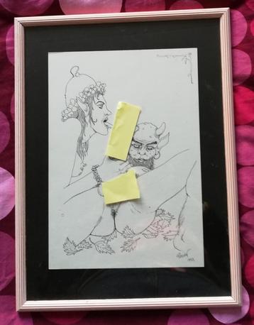 PAGEN. Origineel werk Pagen. Pentekening. 1992.  beschikbaar voor biedingen