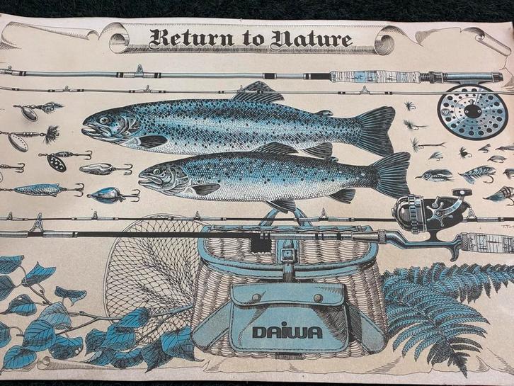 Antieke Schoolplaat van het merk Daiwa Vissen en Visgerei, Antiek en Kunst, Antiek | Schoolplaten, Natuur en Biologie, Ophalen of Verzenden