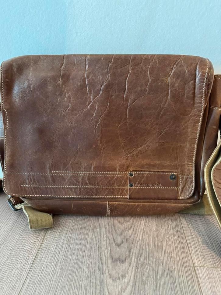Aunts & Uncles Bruine Leren Tas, Sieraden, Tassen en Uiterlijk, Tassen | Schoudertassen, Gebruikt, Overige merken, Bruin, Leer