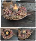 Houten (olijfbak) met krans, glas en kaars, Ophalen of Verzenden, Zo goed als nieuw