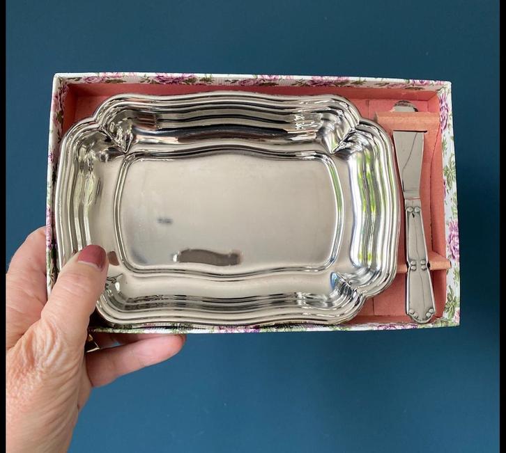 Orfèvrerie vintage botervloot schaaltje met botermesje rvs, Huis en Inrichting, Keuken | Keukenbenodigdheden, Verzenden