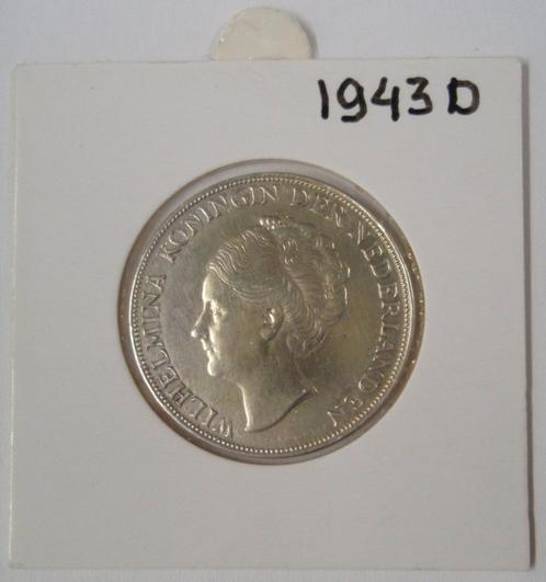 1 Gulden 1943 Dp Koningin Wilhelmina, Postzegels en Munten, Munten | Nederland, Losse munt, 1 gulden, Koningin Wilhelmina, Zilver