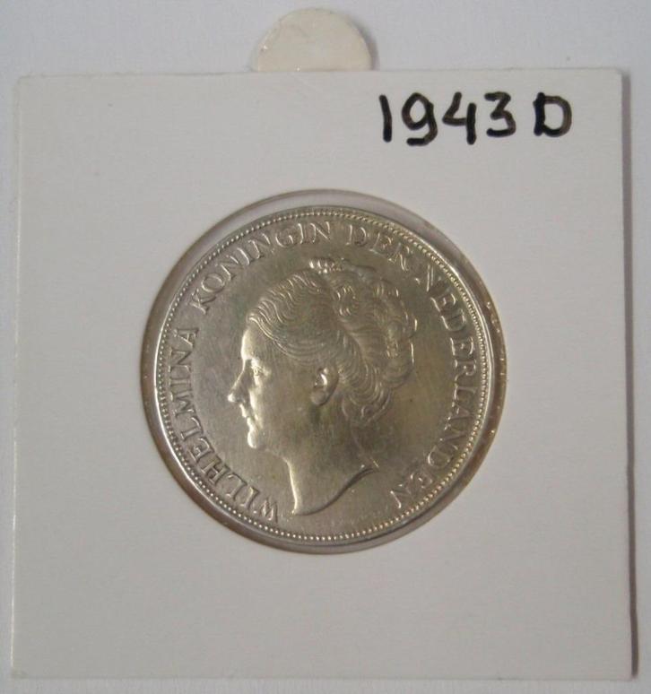 1 Gulden 1943 Dp Koningin Wilhelmina, Postzegels en Munten, Munten | Nederland, Losse munt, 1 gulden, Koningin Wilhelmina, Zilver