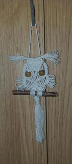 Handgemaakten witte kleine Macrame uil 19 cm lang 8 cm breed, Nieuw, Ophalen of Verzenden