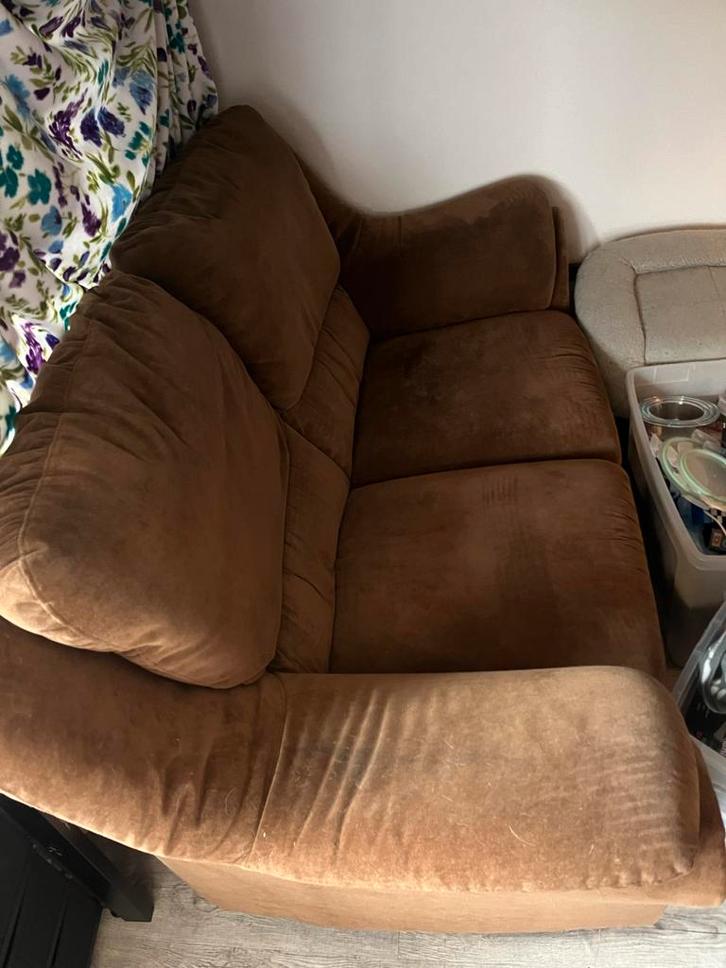 Bruine Stoffen Hoekbank - Comfortabel!, Huis en Inrichting, Banken | Bankstellen, Gebruikt, Hoekbank, Vierpersoons of meer, 250 tot 300 cm