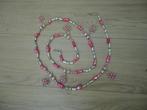 Mooie aparte oude glazen Kerst kralenketting zilver met rose, Ophalen of Verzenden, Gebruikt