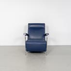 1x Leolux Scylla Fauteuil Hoog Blauw Leer - Chroom, Huis en Inrichting, Fauteuils, 75 tot 100 cm, Ophalen of Verzenden, Zo goed als nieuw