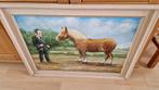 oud schilderij op doek man met paard gesigneerd, Antiek en Kunst, Kunst | Schilderijen | Klassiek, Ophalen of Verzenden