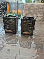 2 Metalen Lantaarns met Houten Handvat, Gebruikt, Bruin, Ophalen of Verzenden, Metaal