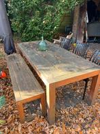 Tuintafel met bankje, Tuin en Terras, Ophalen, Gebruikt, Rechthoekig, Hout