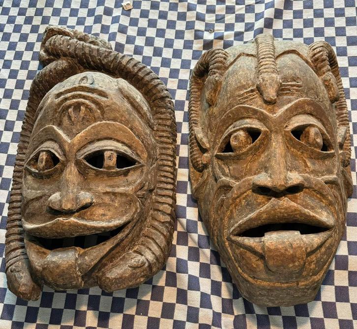 Unieke handgesneden houten maskers uit Senegal, Antiek en Kunst, Kunst | Niet-Westerse kunst, Ophalen of Verzenden