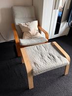 Poang hout met voetenbank en nieuwe bekleding, Huis en Inrichting, Fauteuils, Ophalen, Hout, 75 tot 100 cm, Zo goed als nieuw