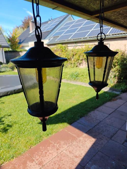 2 Nostalgische Hanglampen voor Buiten, Huis en Inrichting, Lampen | Hanglampen, Gebruikt, Minder dan 50 cm, Glas, Metaal, Ophalen of Verzenden