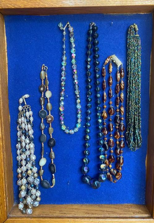 Vintage halskettingen, half edelsteen, zaadkralen en kristal, Sieraden, Tassen en Uiterlijk, Kettingen, Gebruikt, Overige materialen