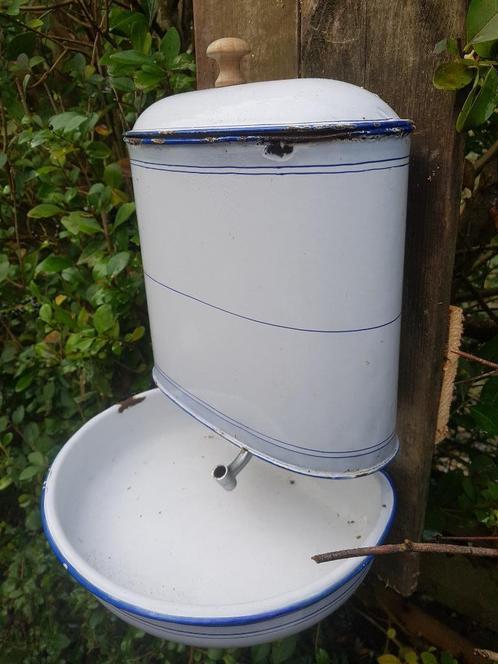 prachtige Franse jaren 30 emaille muurfontein (brocante), Tuin en Terras, Tuinwanddecoratie, Gebruikt, Ophalen of Verzenden