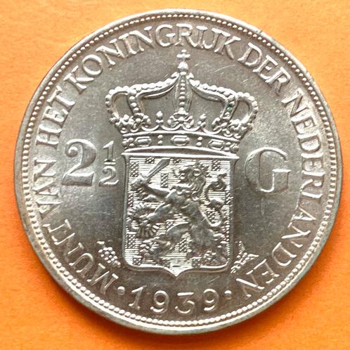 Nederland 2 1/2 gulden rijksdaalder 1939 Wilhelmina zilver, Postzegels en Munten, Munten | Nederland, 2½ gulden, Koningin Wilhelmina