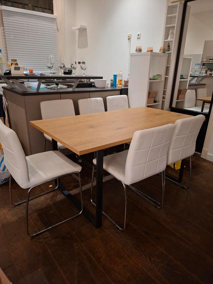 Houten eettafel met 6 stoelen, Huis en Inrichting, Tafels | Eettafels, Zo goed als nieuw, 50 tot 100 cm, 150 tot 200 cm, Vijf personen of meer