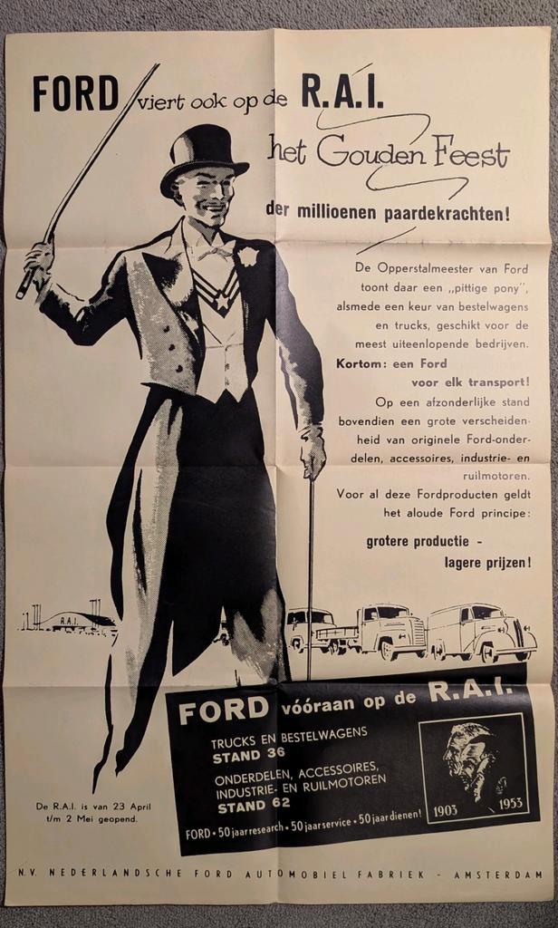 Ford R.A.I. Reclame Poster 1953 - 50 Jaar Jubileum, Boeken, Auto's | Boeken, Nieuw, Ford, Ophalen of Verzenden