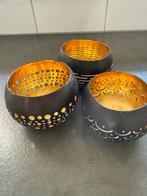 Gouden kokosnoot Theelichthouders Set, Huis en Inrichting, Woonaccessoires | Kandelaars en Kaarsen, Bruin, Nieuw, Ophalen of Verzenden