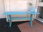 Houten bankje mat blauwgroen geverfd, Ophalen, Gebruikt