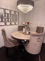 Ronde eettafel met 4 stoelen, Ophalen, 100 tot 150 cm, Rond, Zo goed als nieuw