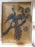 Vintage ingelijste pauwen batik uit Sri Lanka, Ophalen