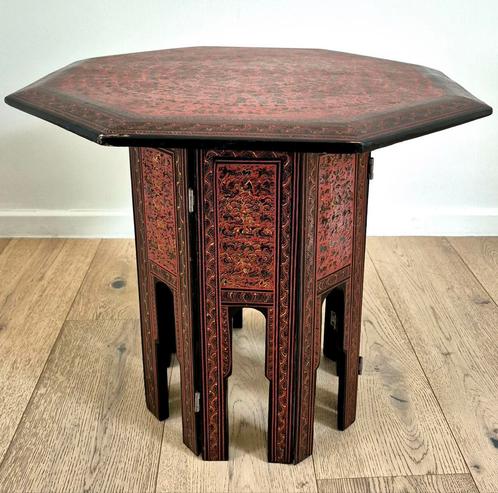 Handbeschilderde Bijzettafel zeer decoratief!, Huis en Inrichting, Tafels | Bijzettafels, Gebruikt, Rond, Minder dan 55 cm, Hout