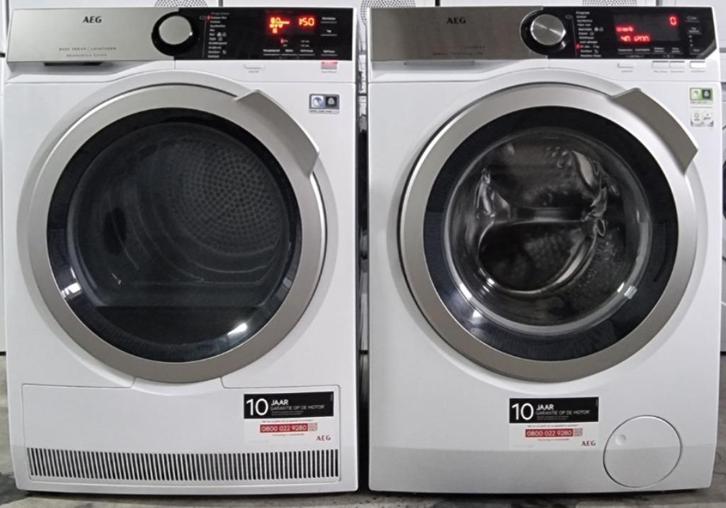 AEG set 9Kg Stoom Wasmachine en AEG 8Kg Warmtepompdroger., Witgoed en Apparatuur, Wasmachines, Zo goed als nieuw, Voorlader, 8 tot 10 kg