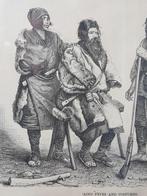 Aino types and costumes antieke ingelijste ets uit Engeland., Antiek en Kunst, Kunst | Etsen en Gravures, Ophalen of Verzenden