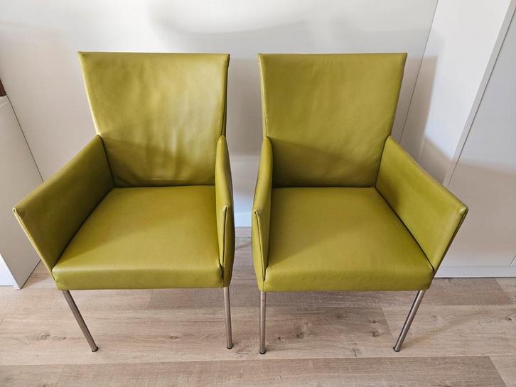 Bert Plantagie lederen eetstoel verstelbare leuning- 2x, Huis en Inrichting, Stoelen, Gebruikt, Twee, Leer, Overige kleuren, Ophalen
