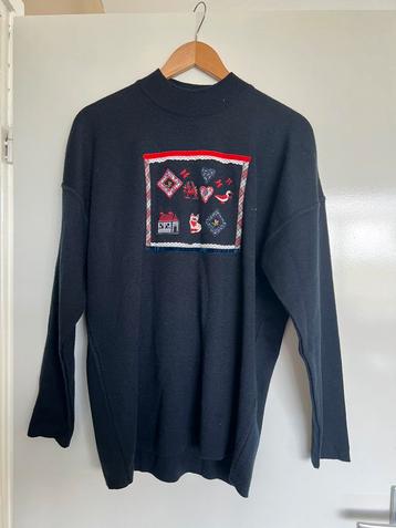Vintage trui geborduurd patroon kat, eend, huisje retro beschikbaar voor biedingen