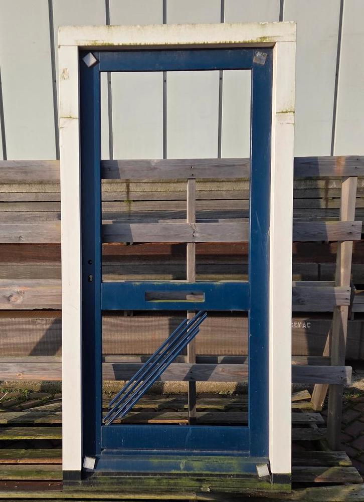 Hardhouten deur met kozijn, Doe-het-zelf en Verbouw, Deuren en Horren, Nieuw, Buitendeur, 215 cm of meer, 100 tot 120 cm, Hout