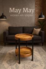 Salon/Bijzettafel mangohout/Metaal Direct/Leverbaar E-7235, Minder dan 55 cm, Rond, Nieuw, #Bijzettafel#Mangohout#2-Bladen#Metaal