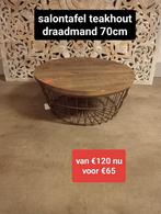 Nieuwe salontafel teakhout draadmand 70cm van €120 nu €65, Overige materialen, Mand, ., Rond