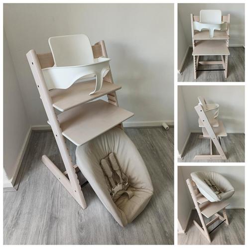 Stokke Tripp Trapp whitewash met babyset en newbornset, Kinderen en Baby's, Kinderstoelen, Zo goed als nieuw, Meegroeistoel, Aanschuifbaar