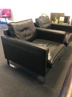 Twee zwart leren fauteuils IKEA Mellby, Huis en Inrichting, Fauteuils, Ophalen, Gebruikt, 75 tot 100 cm, Metaal