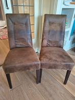 2x bruine lederen eetkamerstoel. Suède stoelen bruin leder., Ophalen, Gebruikt, Twee, Bruin