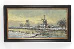 Olieverfschilderij  "Sneeuwgezicht Boerderij met molen", Antiek en Kunst, Ophalen