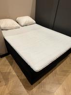 Boxspring met matras, topper en kussens, Ophalen, Gebruikt, Zwart, Tweepersoons