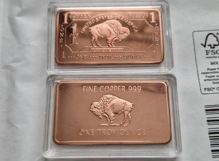 Koperbaar: 1 oz American Buffalo Copper Bar. Puur Koper., Postzegels en Munten, Edelmetalen en Baren, Koper, Ophalen of Verzenden