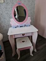Roze houten kaptafel met spiegel en kruk, Huis en Inrichting, Tafels | Kaptafels, Ophalen, Gebruikt, Hout, Kindermeubels