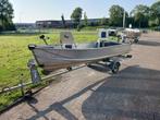 Aluminium visboot met trailer en elektromotor quicksilver, Watersport en Boten, Vis- en Consoleboten, Ophalen, Gebruikt, Tot 10 pk