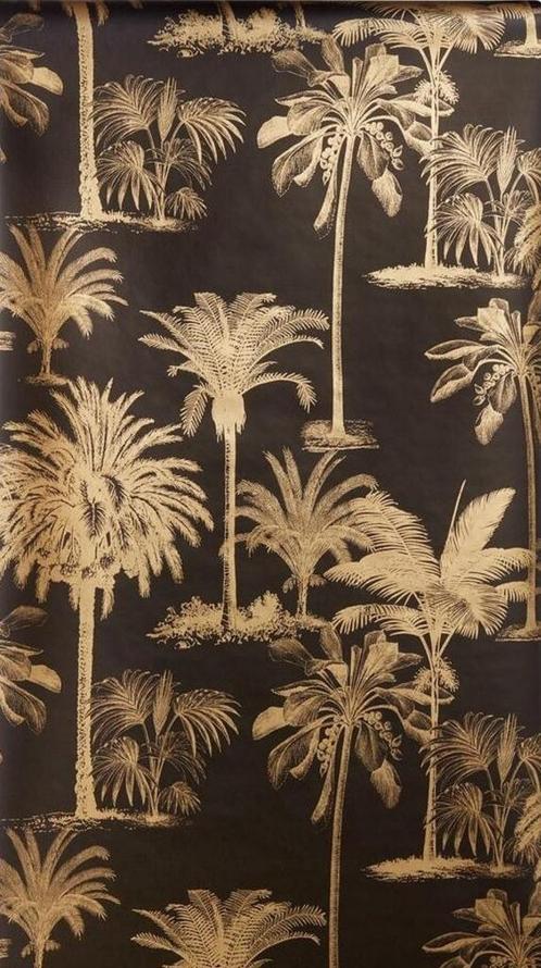 2 rollen behang Manouk / Ashford & Sons / palm goud zwart, Huis en Inrichting, Stoffering | Behang, Wit, Zwart, 10 tot 25 m², Ophalen