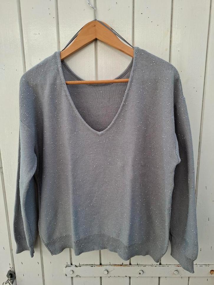 Zara grijs truitje met ingeweven kraaltjes,  mt.L, €25, Kleding | Dames, Tops, Zo goed als nieuw, Maat 42/44 (L), Grijs, Lange mouw